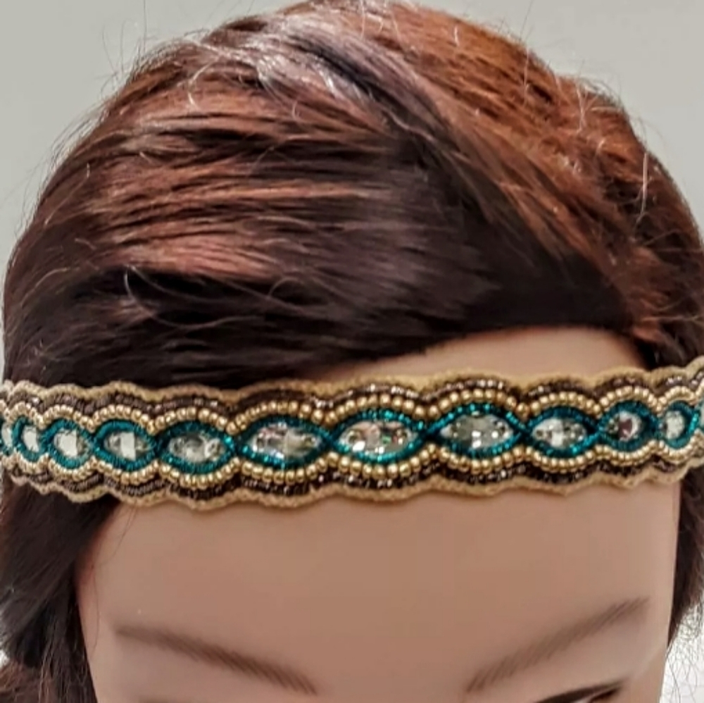 Jeweled Boho Teal Blue Headband